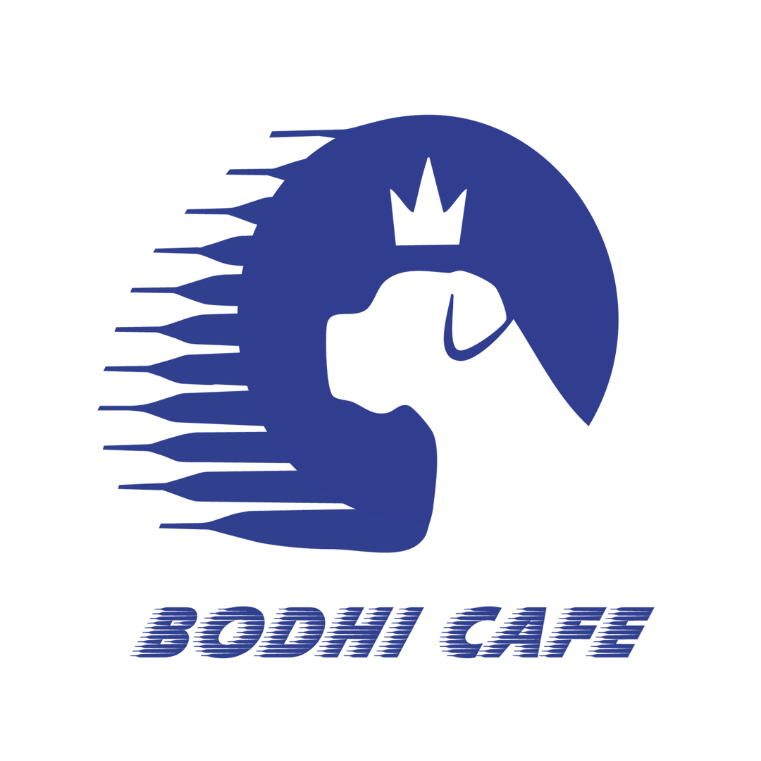 Bodhi Cafe blue and white logo